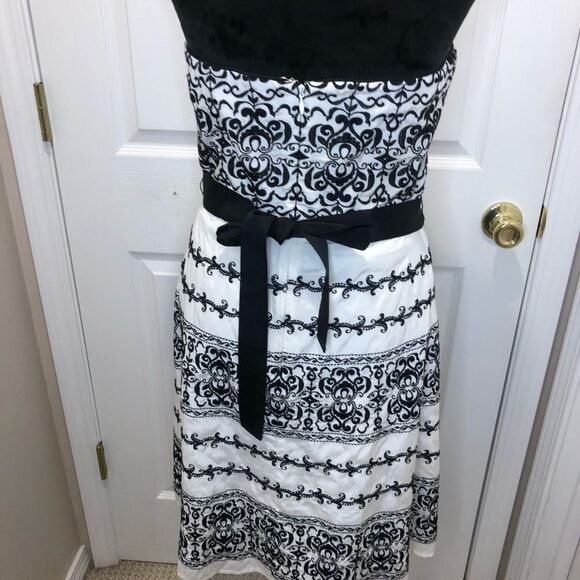 WHBM black white strapless belt sash dress size 6 - Picture 12 of 14